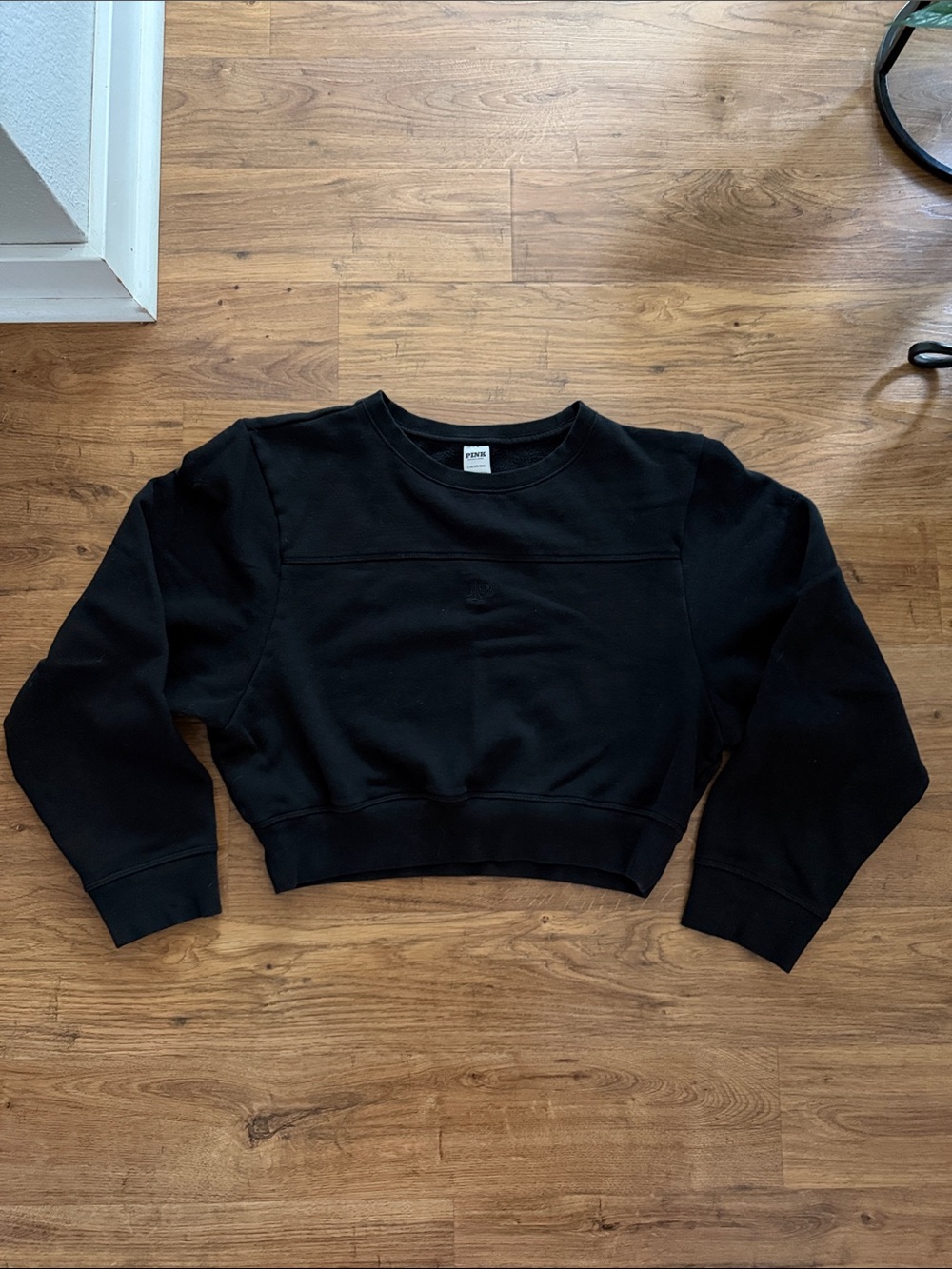 PINK Victoria's Secret Black Cropped Crewneck Sweatshirt
